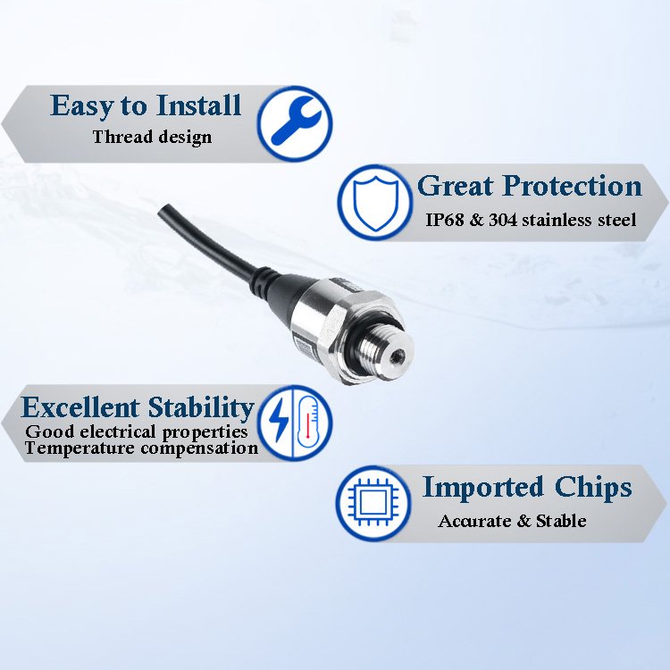 PT-505 Pressure Transmitter | IP68 Overmolded Waterproof Sensor with Vented Cable