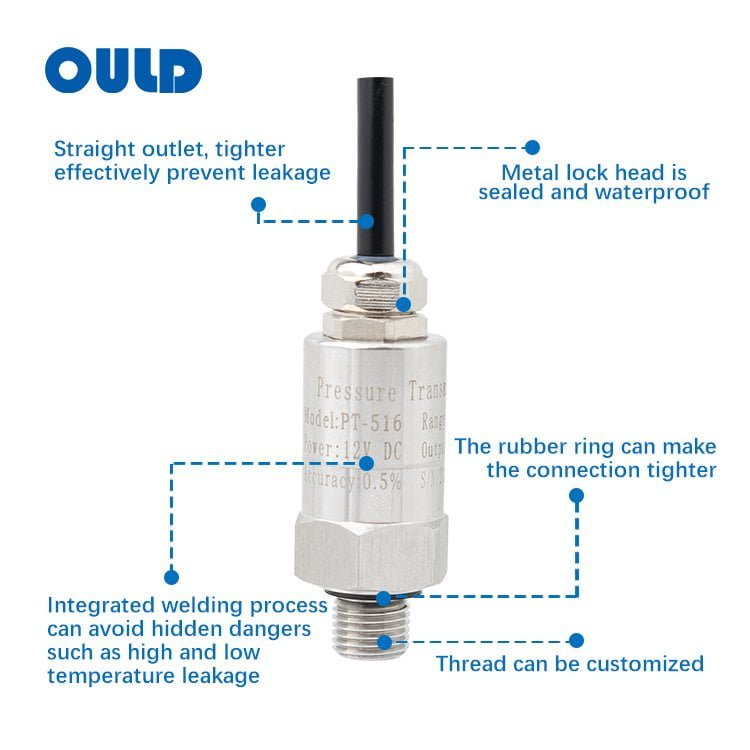 PT-516 All-Welded Pressure Transmitter | 316L Stainless Steel No O-Ring IP68 Sensor